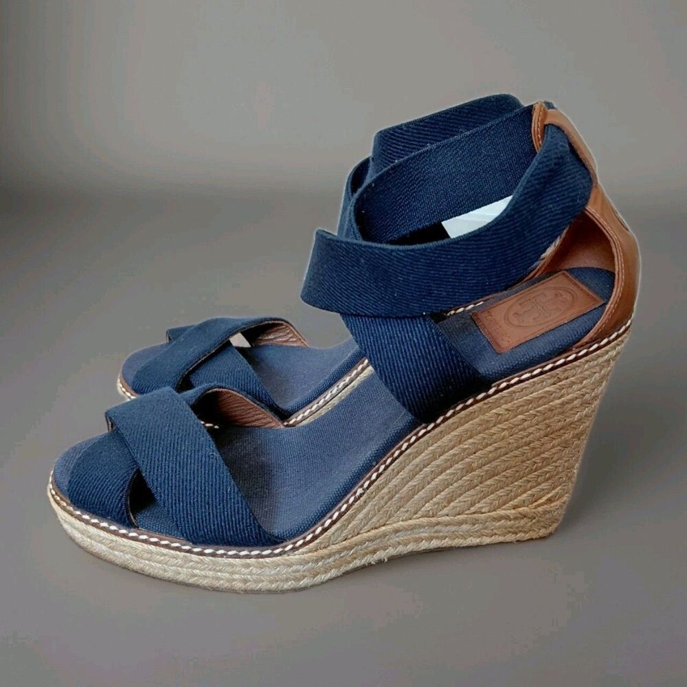 Tory burch sandals wedge heels size 10.5 Blue